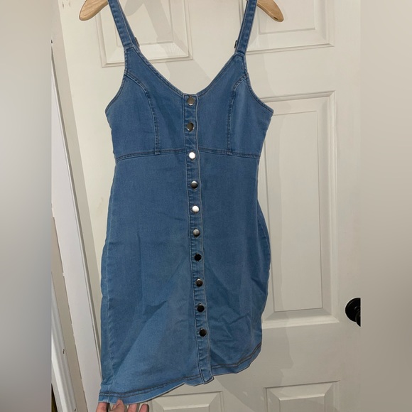 Denim Bodycon Button-Down Dress, M - Picture 2 of 3